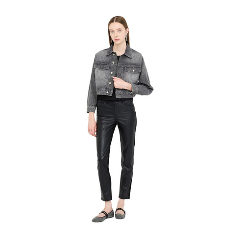 Giacca Donna cropped in denim con strass modella intera frontale